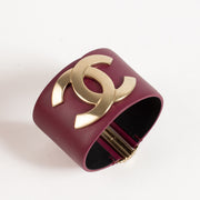 Shop the authentic Chanel 18C Burgundy Leather CC Cuff Bracelet on Labellov.com !