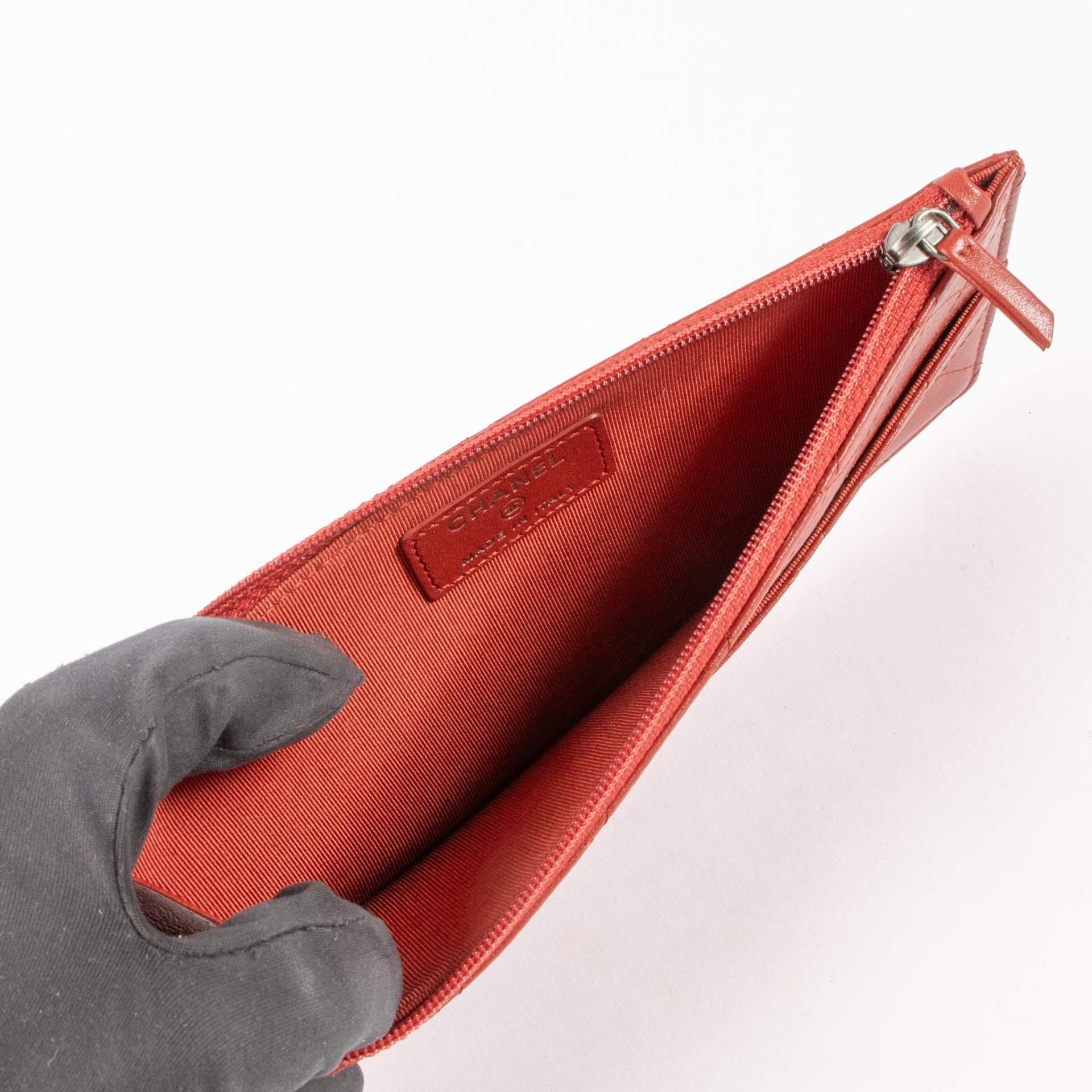 Chanel Vintage Red Calfskin Zipped Card Holder Wallet