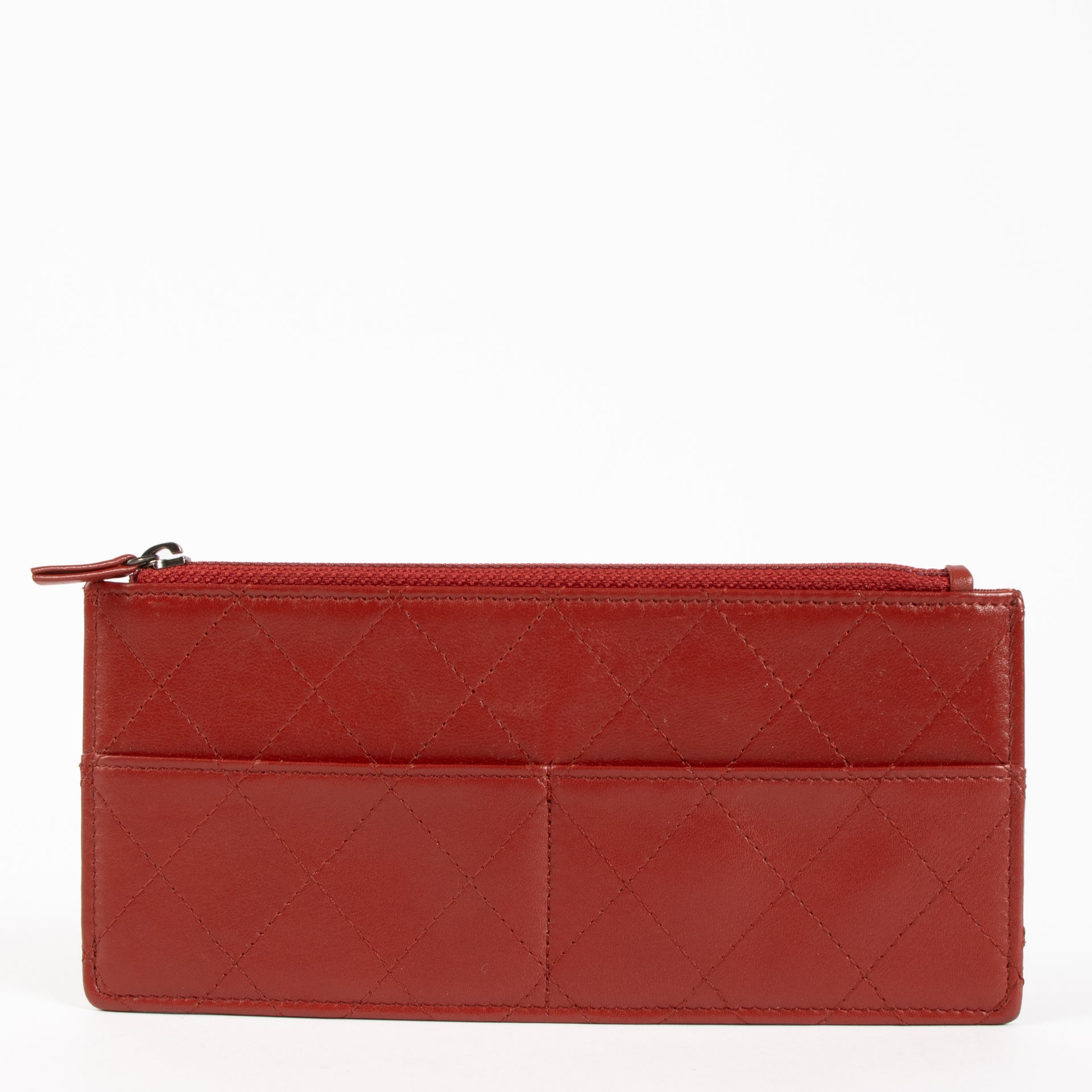 Chanel Vintage Red Calfskin Zipped Card Holder Wallet