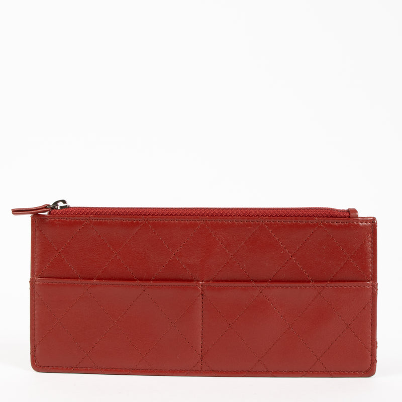 Chanel Vintage Red Calfskin Zipped Card Holder Wallet