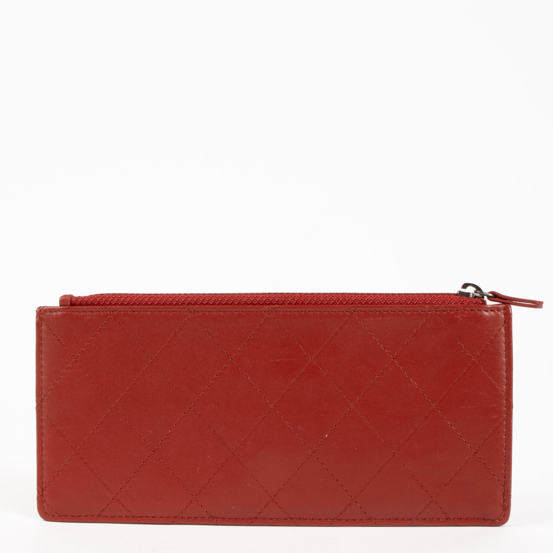 Chanel Vintage Red Calfskin Zipped Card Holder Wallet