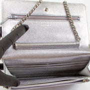 Shop the authentic Chanel Silver Perforated Classic Wallet On Chain Bag