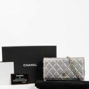 Shop the authentic Chanel Silver Perforated Classic Wallet On Chain Bag
