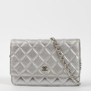Shop the authentic Chanel Silver Perforated Classic Wallet On Chain Bag