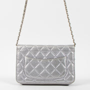 Shop the authentic Chanel Silver Perforated Classic Wallet On Chain Bag