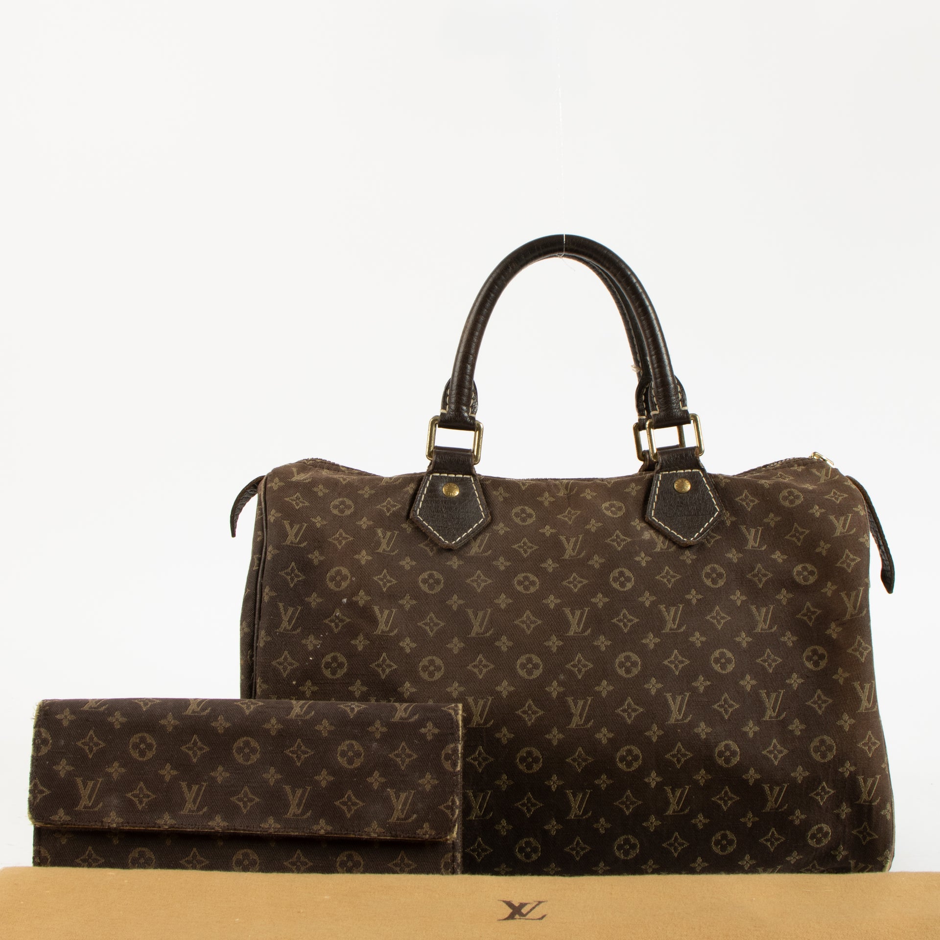Louis Vuitton Ebene Monogam Mini Lin Speedy 30 + Sarah Wallet