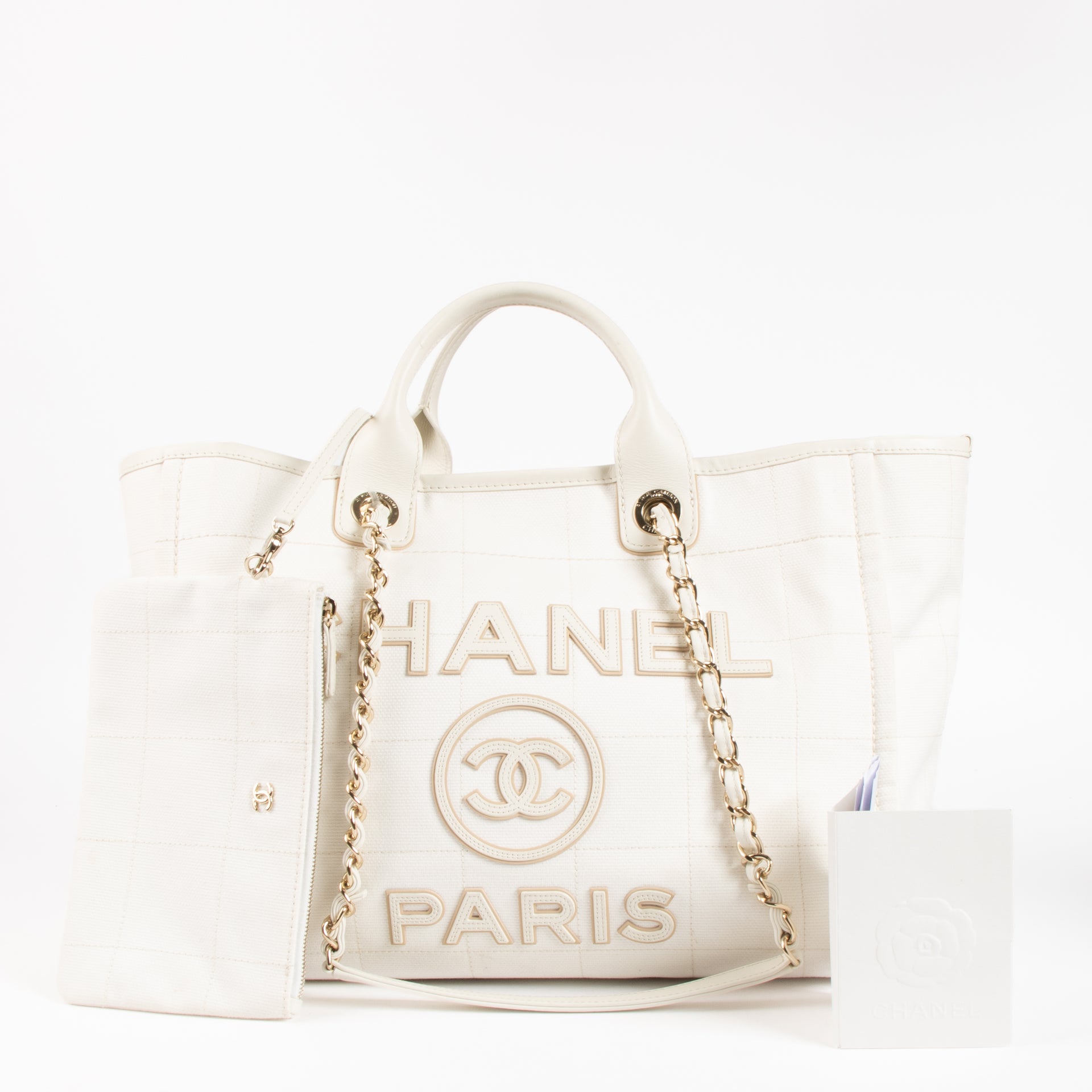 Chanel White Large Deauville Shopping Bag