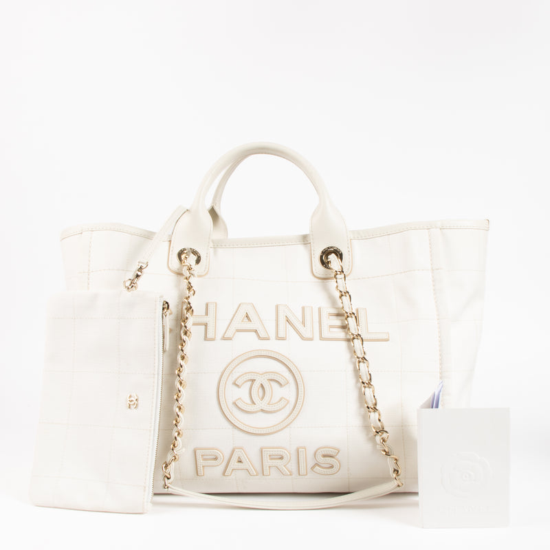 Chanel White Large Deauville Shopping Bag