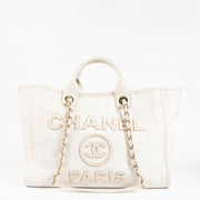 shop safe online at Labellov this authentic Chanel White Large Deauville Shopping Bag
