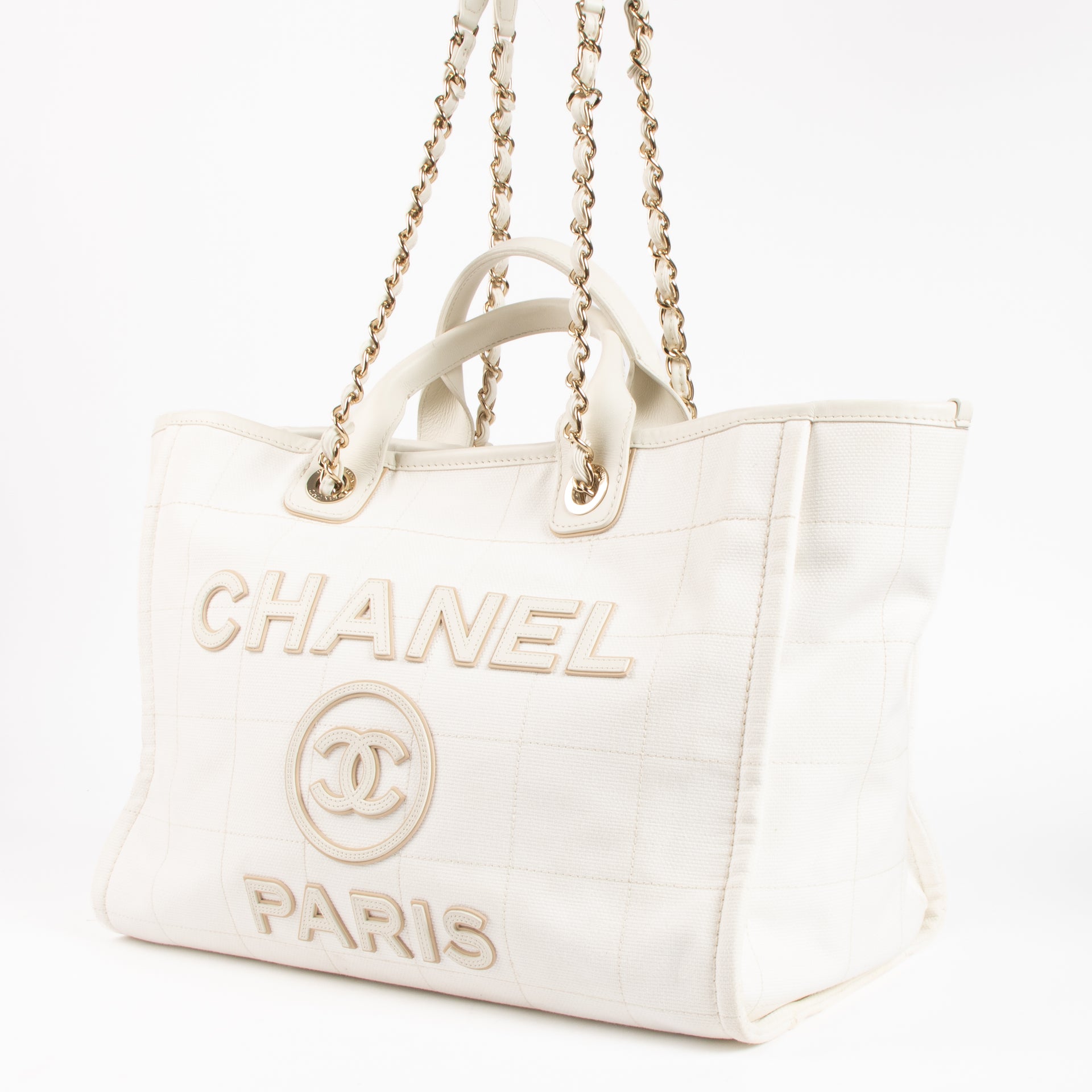 Chanel White Large Deauville Shopping Bag