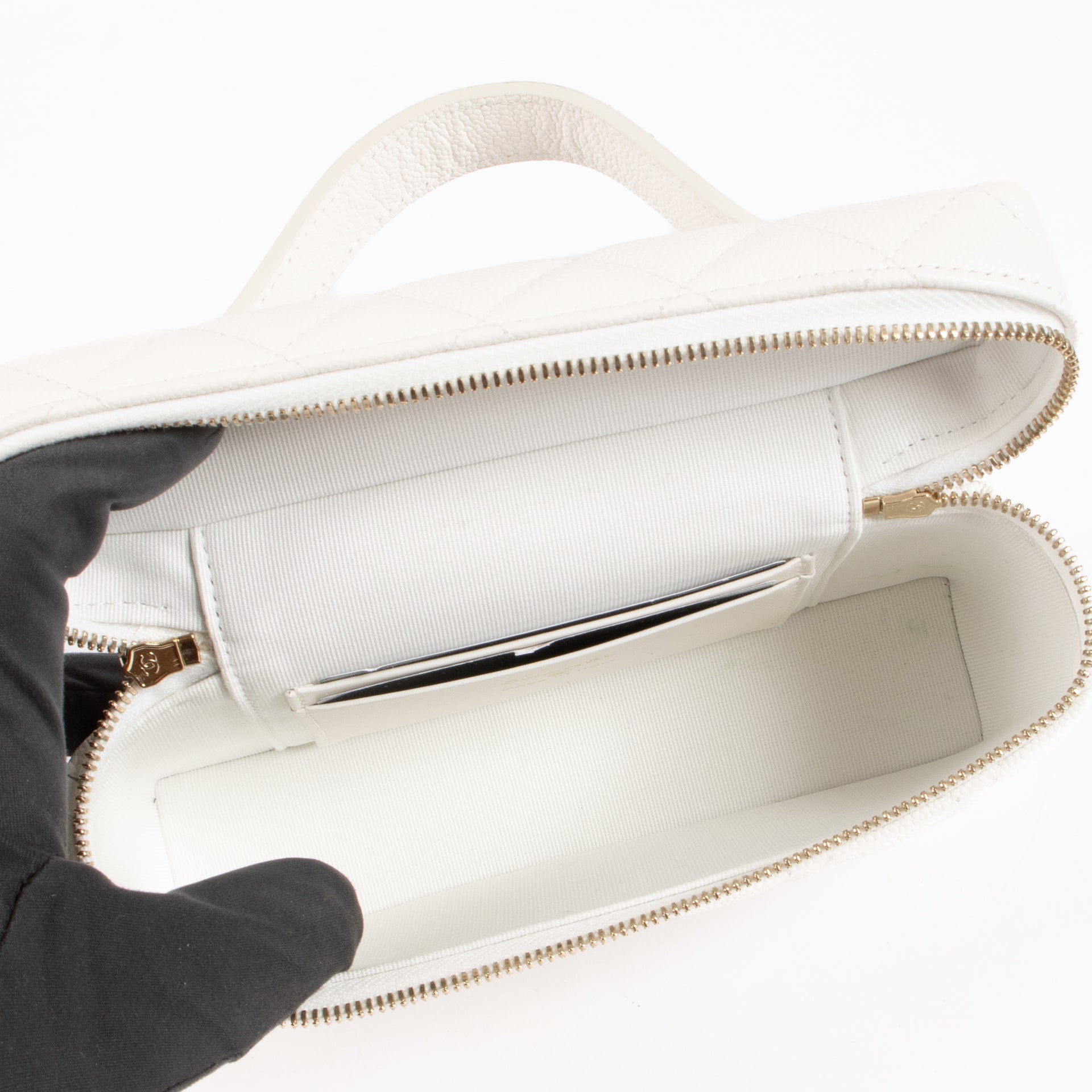Chanel White Caviar Classic Slim Vanity Bag