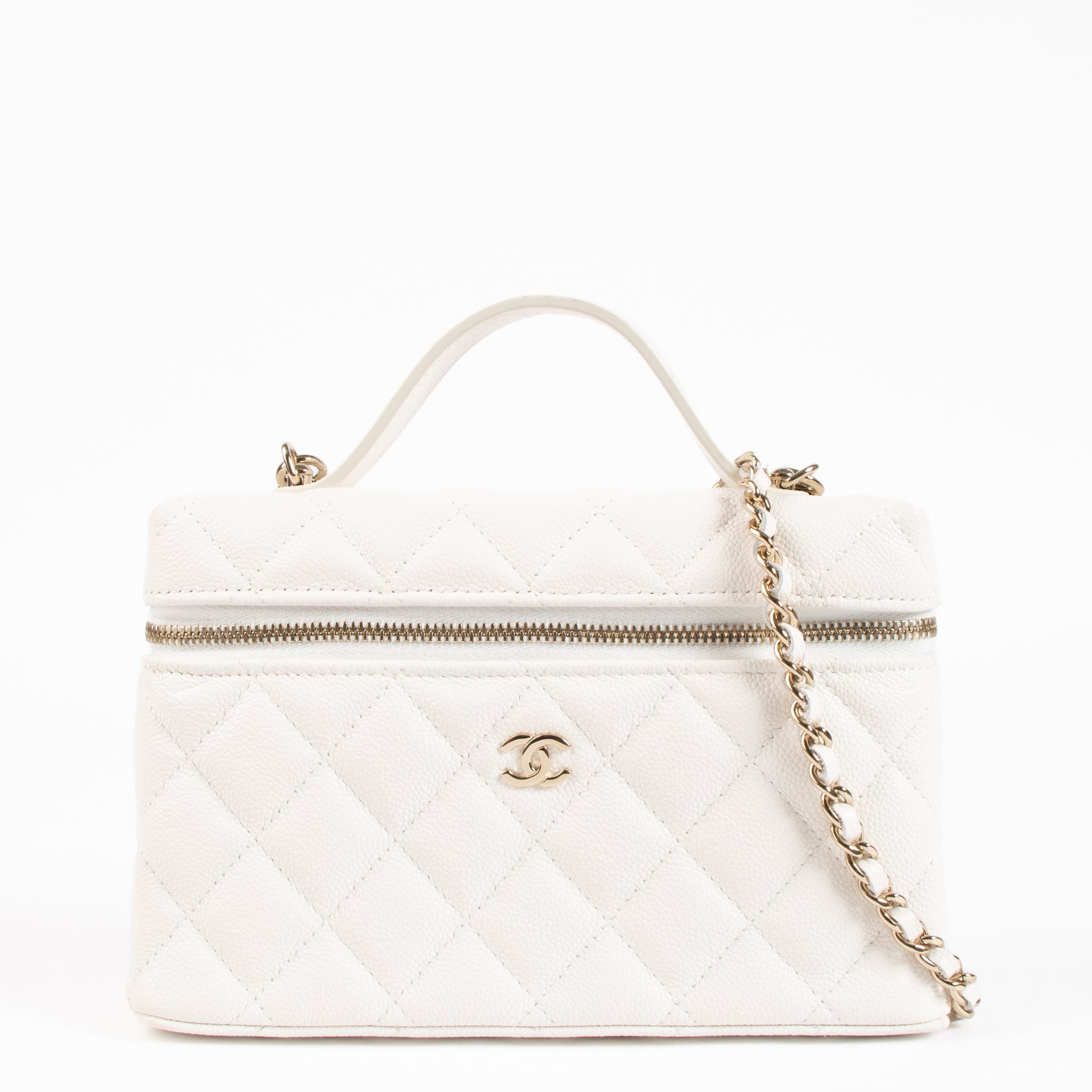 Chanel White Caviar Classic Slim Vanity Bag
