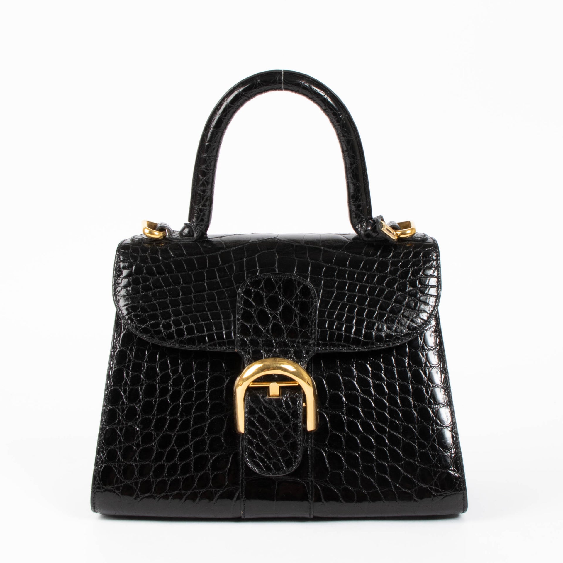 Sac Delvaux Brillant PM en crocodile noir brillant