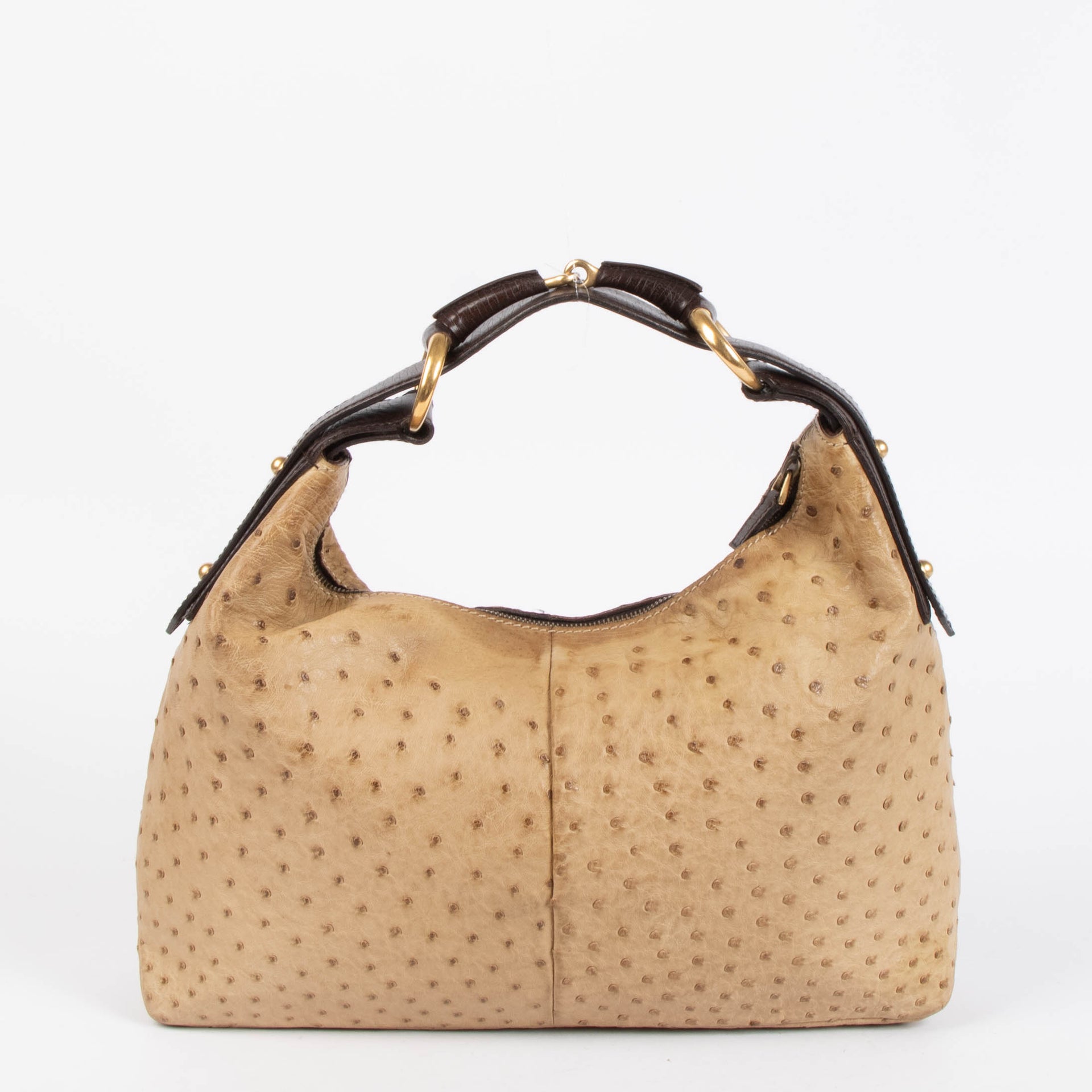 Shop this 100% authentic Gucci Beige Ostrich Small Horsebit Hobo Bag at Labellov.com.