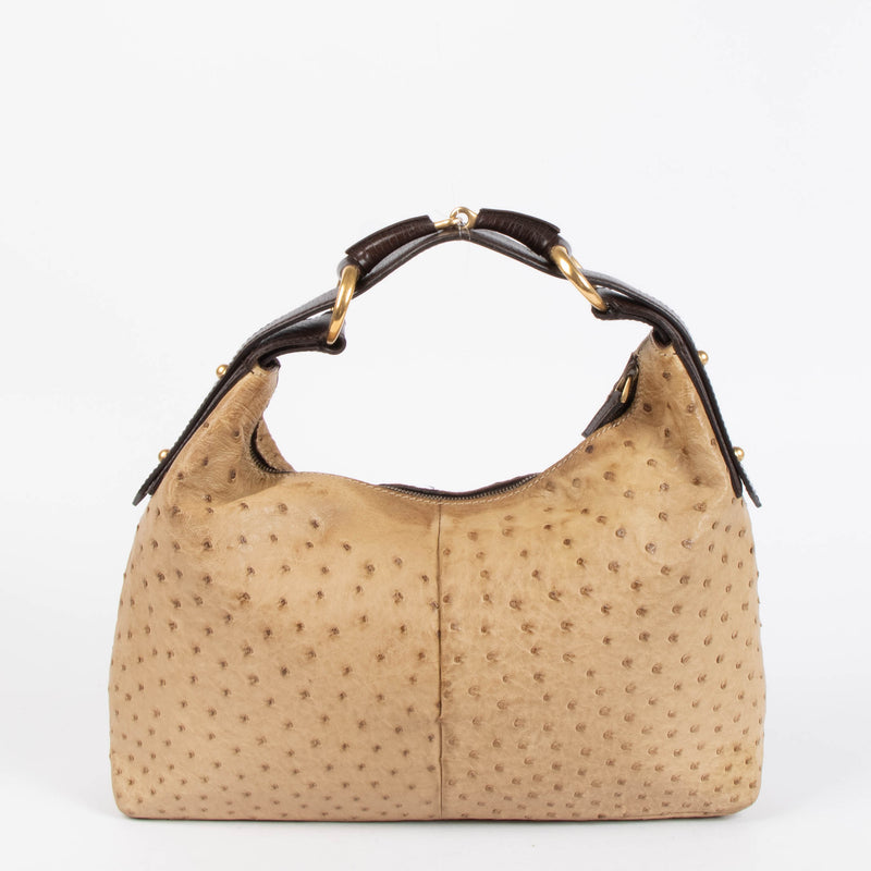 Shop this 100% authentic Gucci Beige Ostrich Small Horsebit Hobo Bag at Labellov.com.