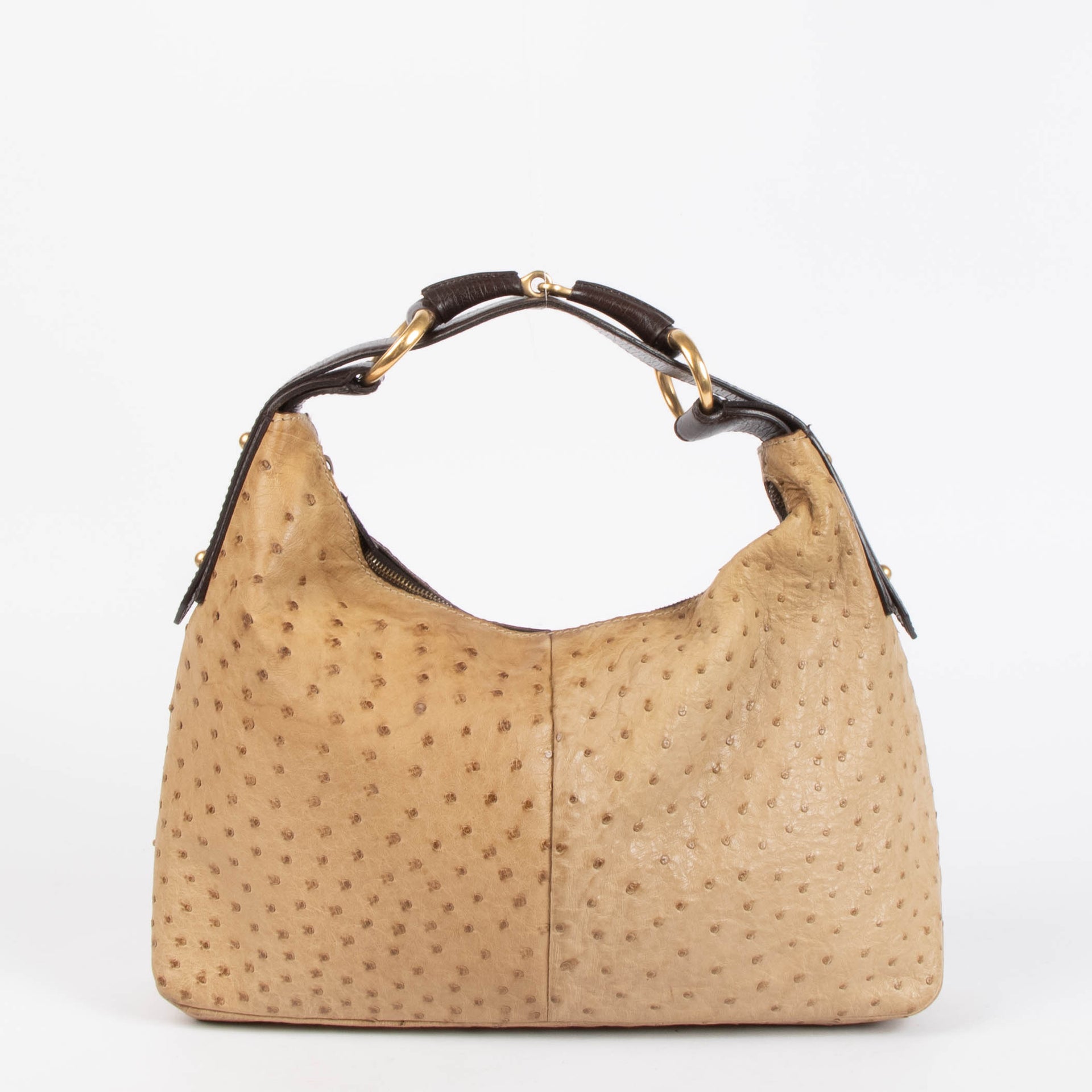 Shop this 100% authentic Gucci Beige Ostrich Small Horsebit Hobo Bag at Labellov.com.