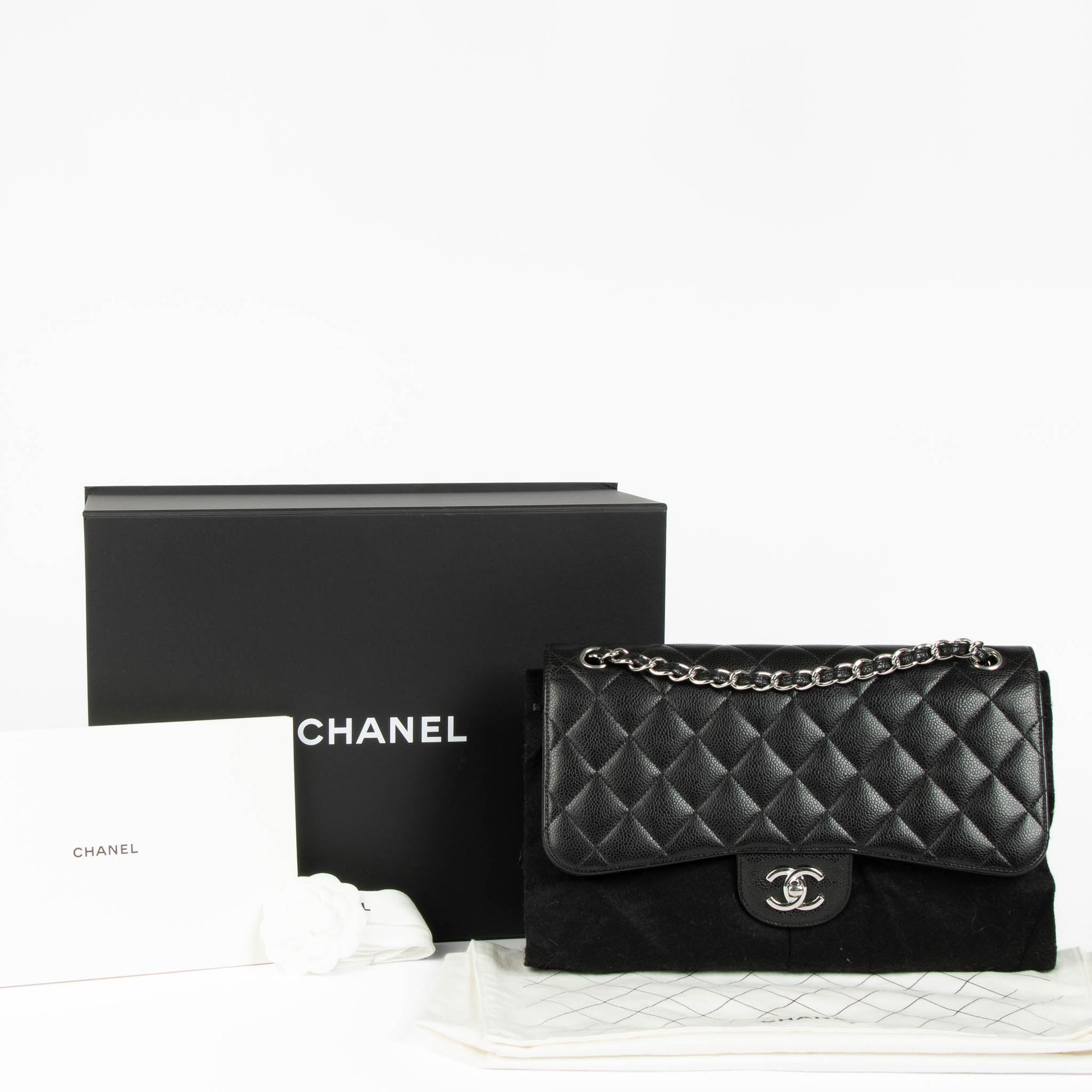 Chanel Black Caviar Large/Jumbo Classic Handbag