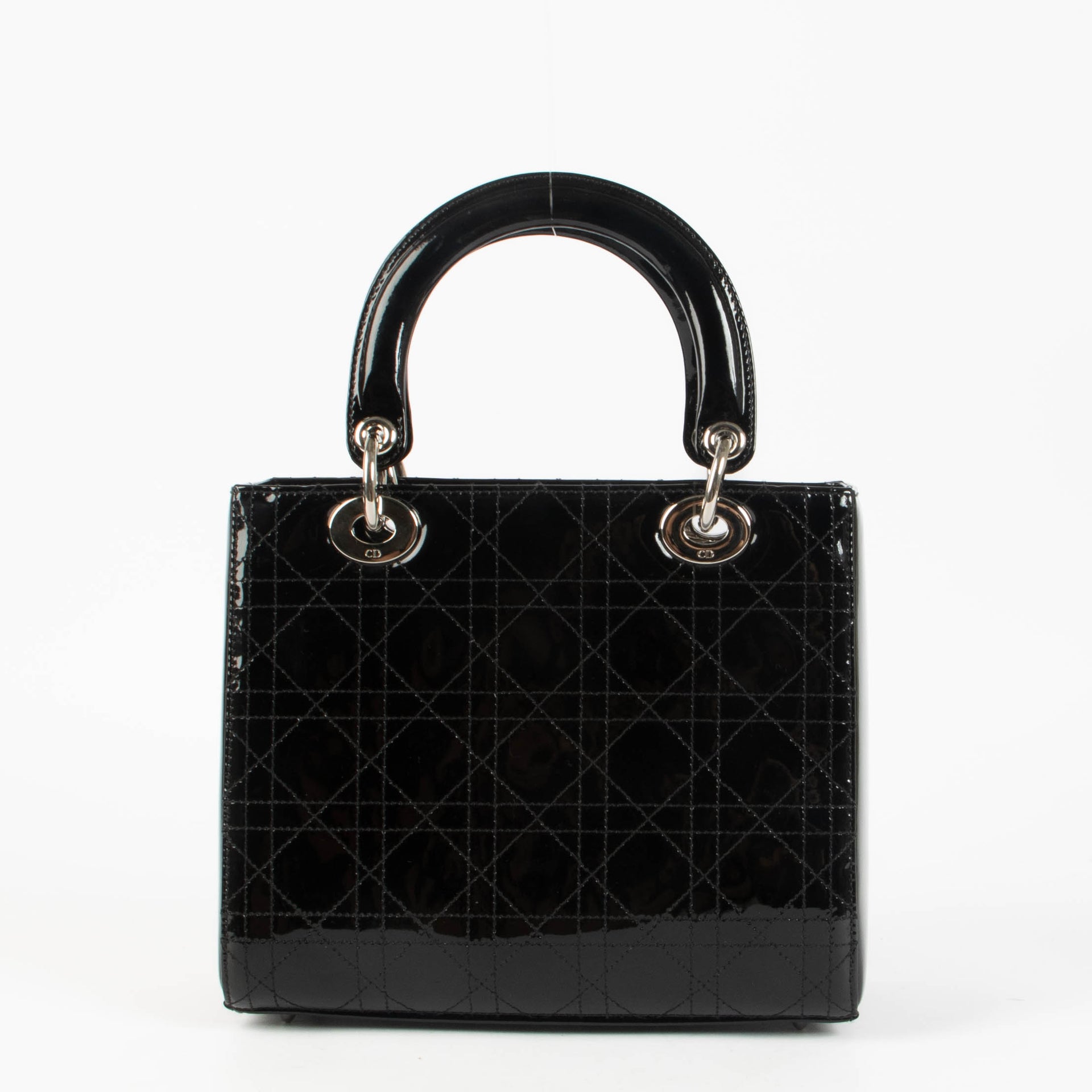 Christian Dior Black Patent Leather Flat Cannage Medium Lady Dior Bag