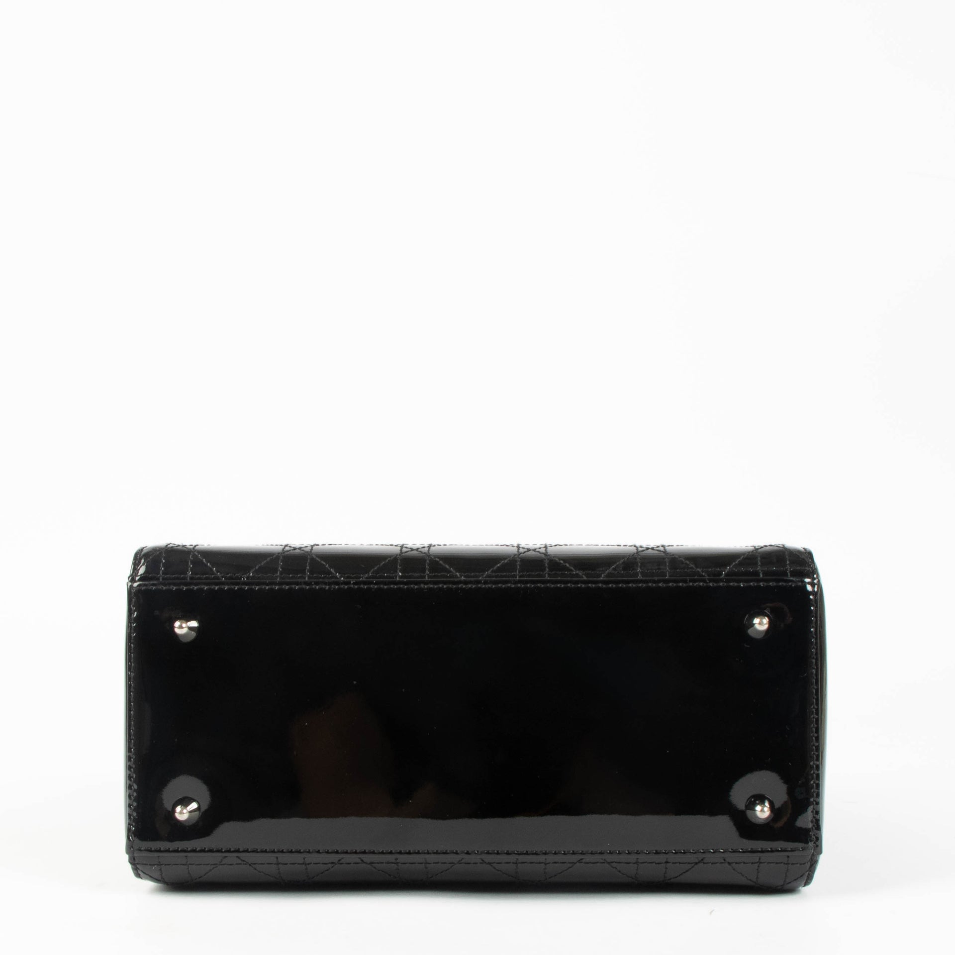 Christian Dior Black Patent Leather Flat Cannage Medium Lady Dior Bag
