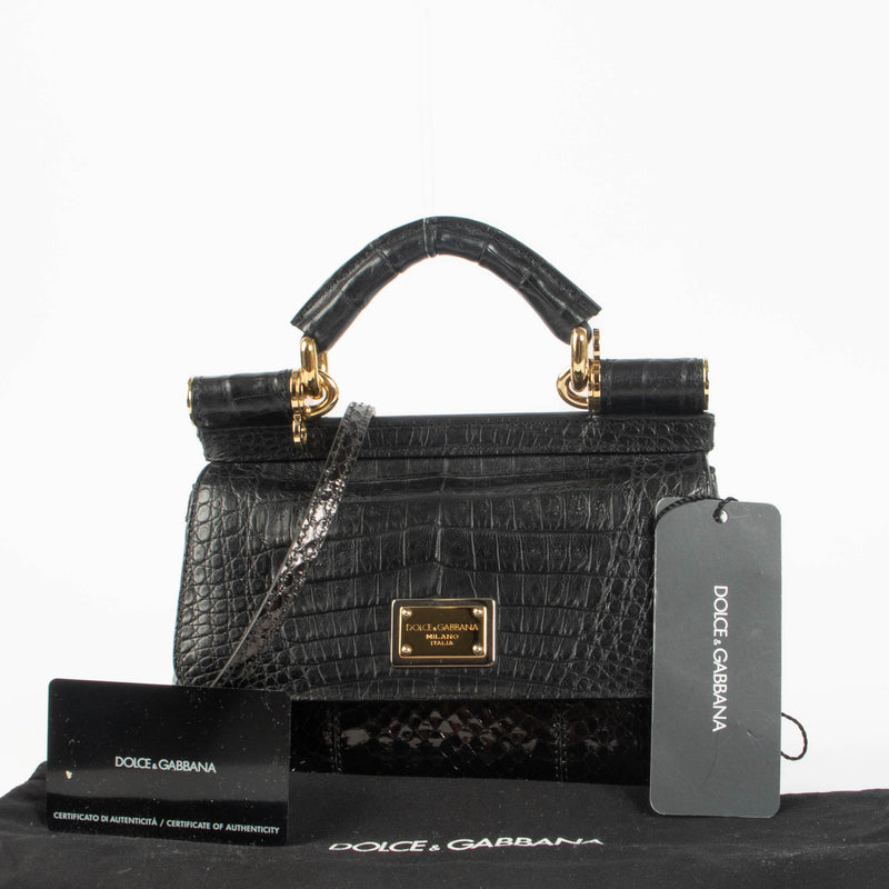Dolce & Gabbana Black Alligator/Python Mini Sicily Bag