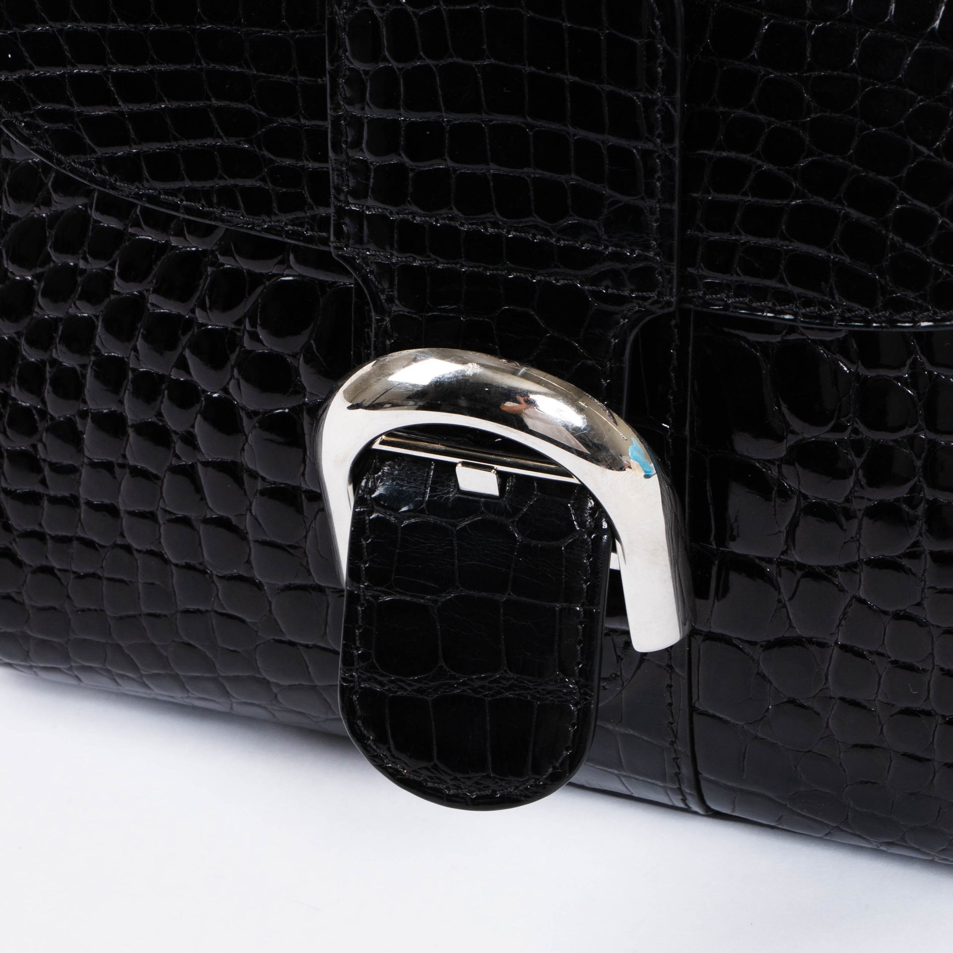 Delvaux Black Shiny Alligator Brillant Mini Bag