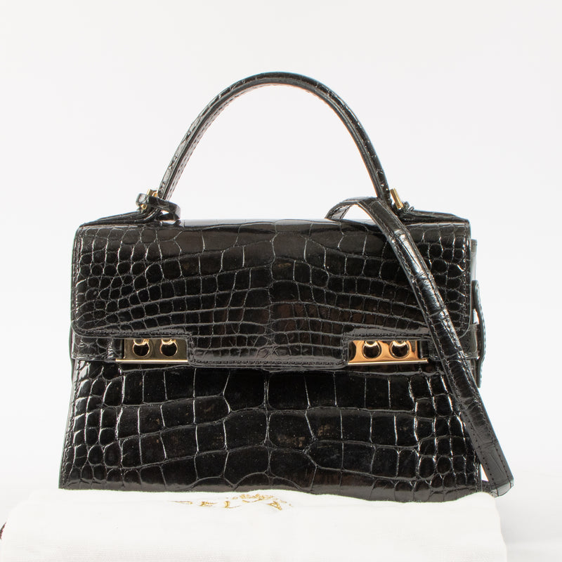 Delvaux Black Shiny Alligator Tempête Mini Bag