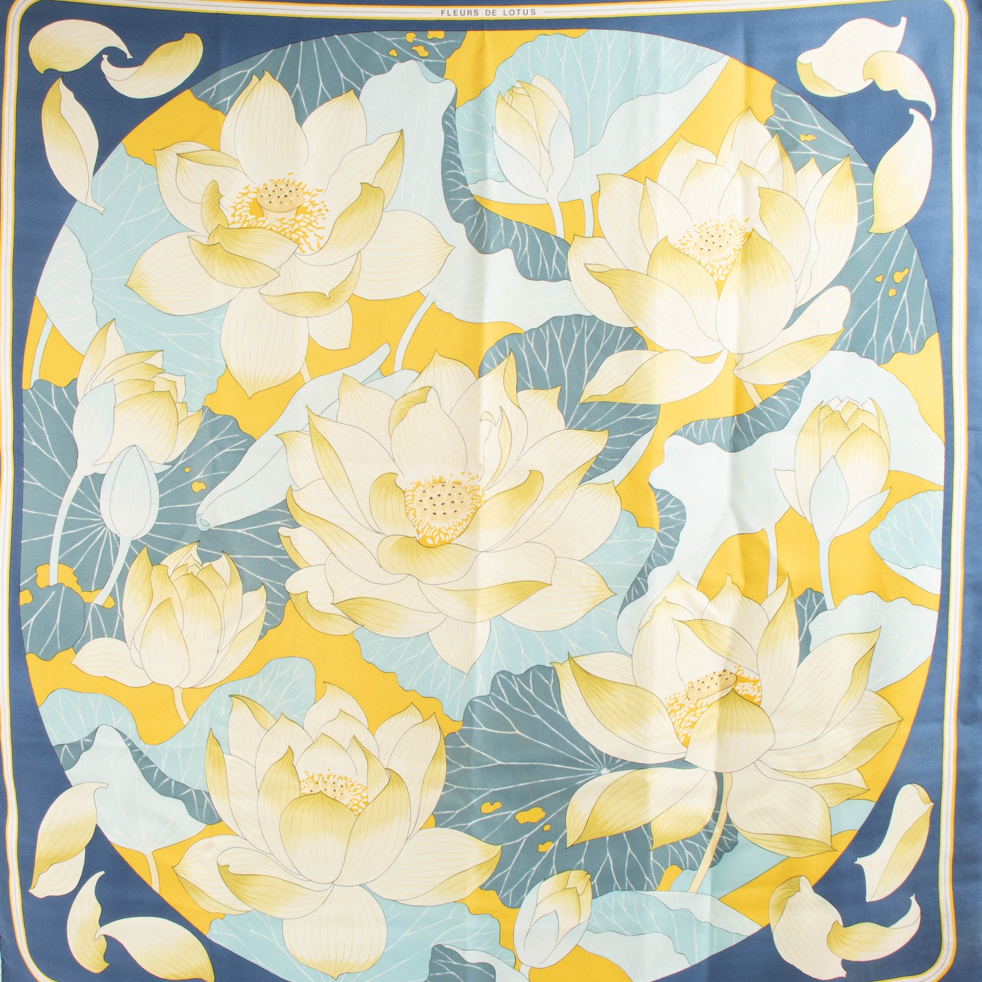 Shop the authentic Hermès Blue Fleurs de Lotus Scarf second hand on Labellov.com
