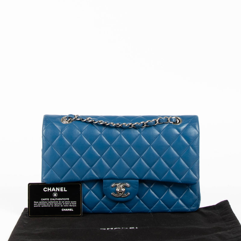 Shop this 100% authentic Chanel Blue Medium Classic Flap Bag at Labellov.com