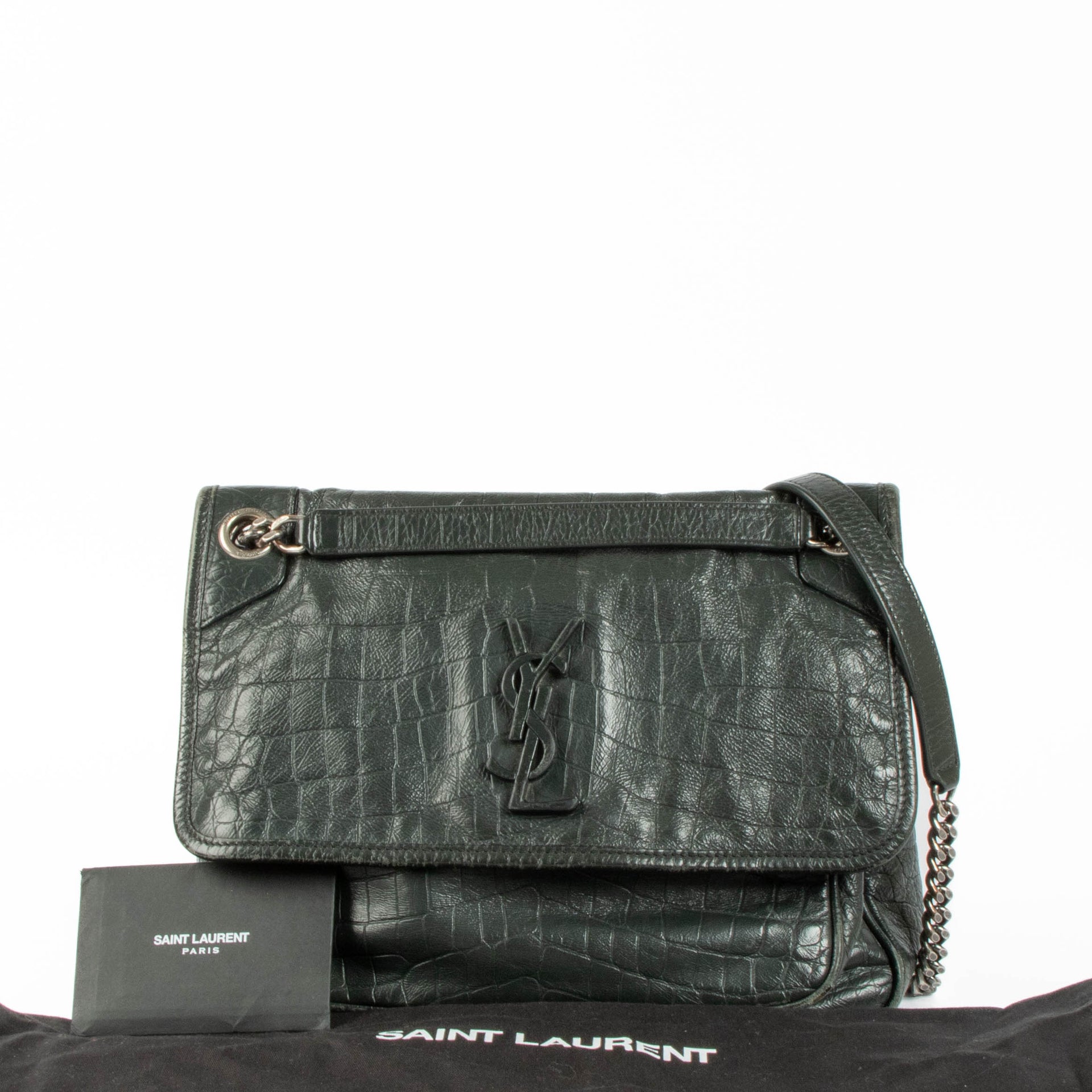 Saint Laurent Green Croc-Embossed Niki Bag