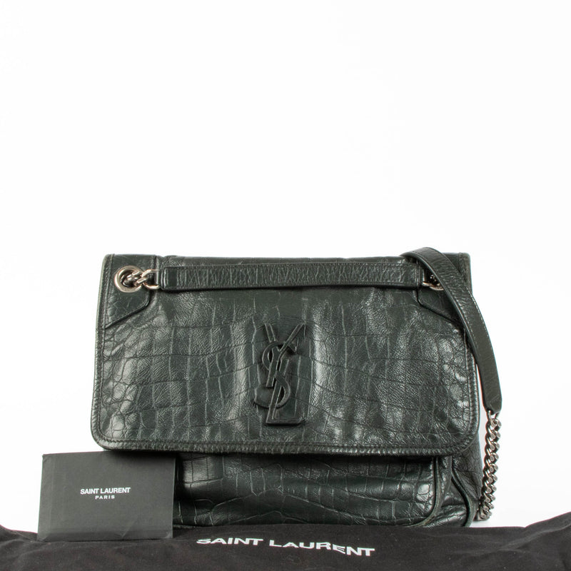 Sac Niki Saint Laurent vert embossé façon croco