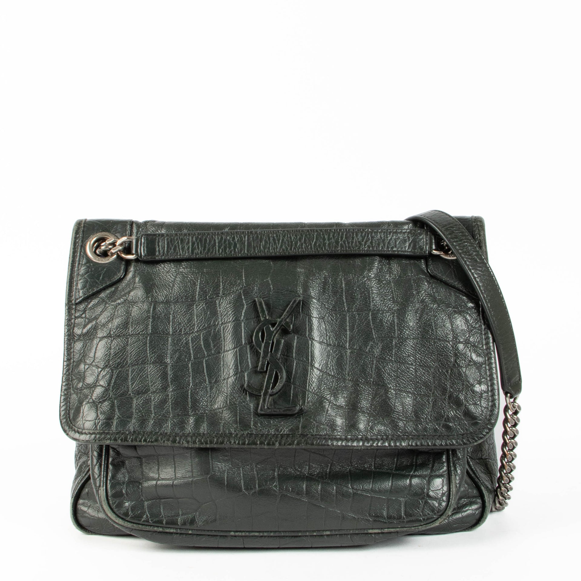 Saint Laurent Green Croc-Embossed Niki Bag