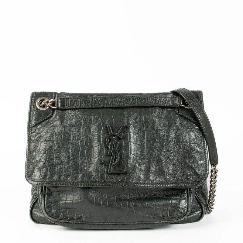 Sac Niki Saint Laurent vert embossé façon croco