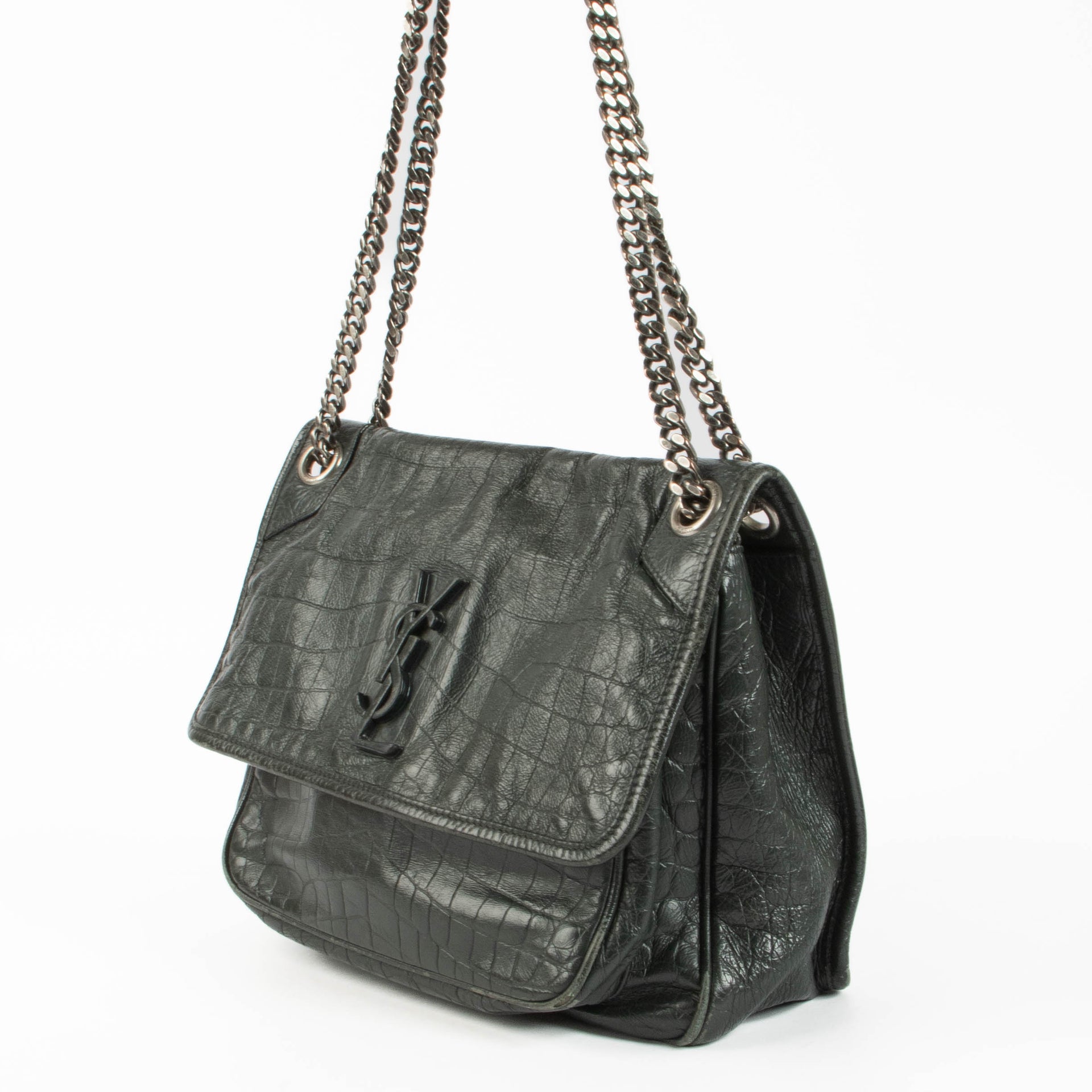Saint Laurent Green Croc-Embossed Niki Bag