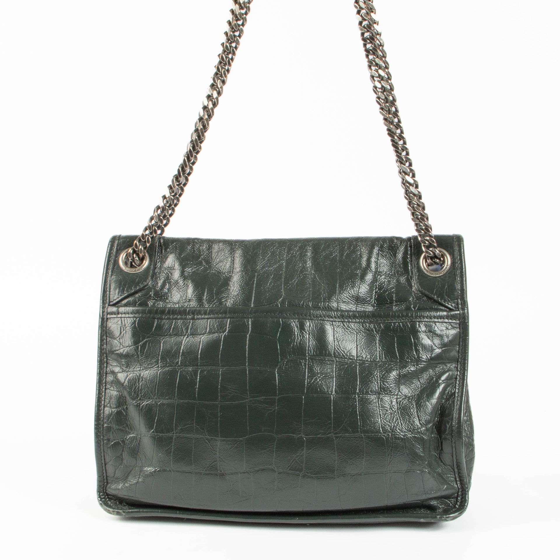 Saint Laurent Green Croc-Embossed Niki Bag