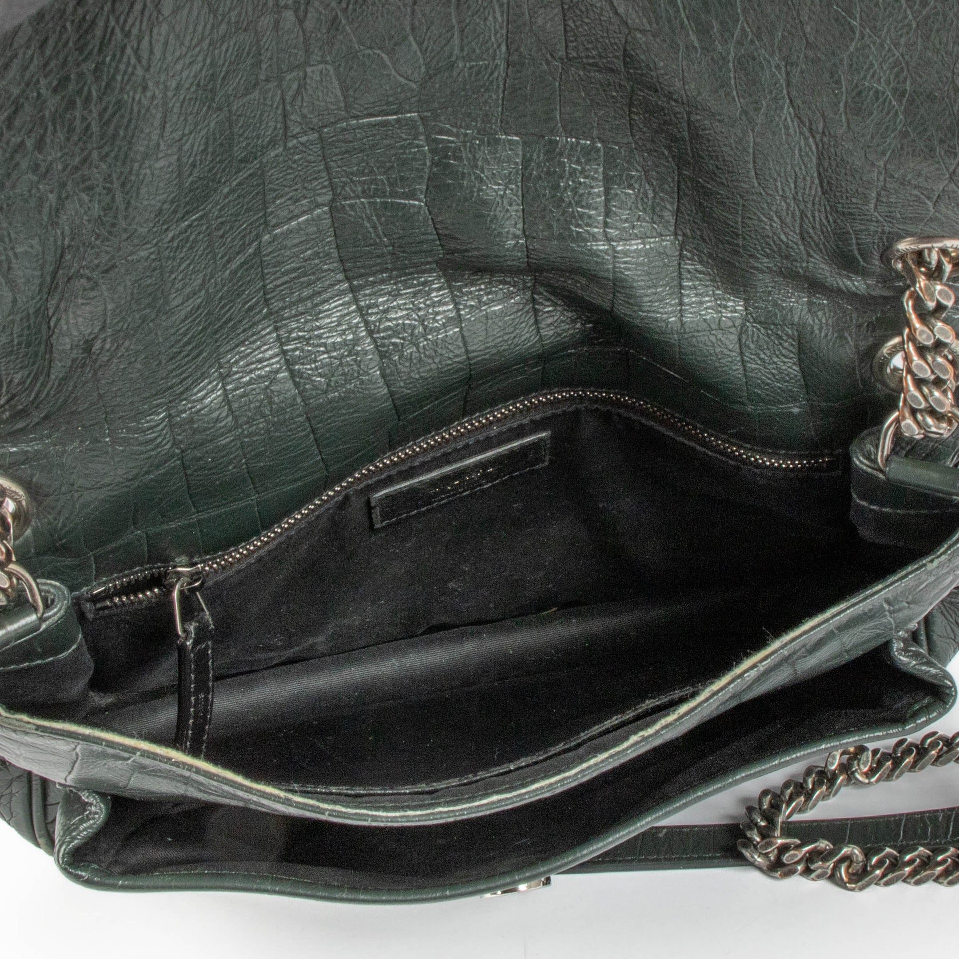 Saint Laurent Green Croc-Embossed Niki Bag
