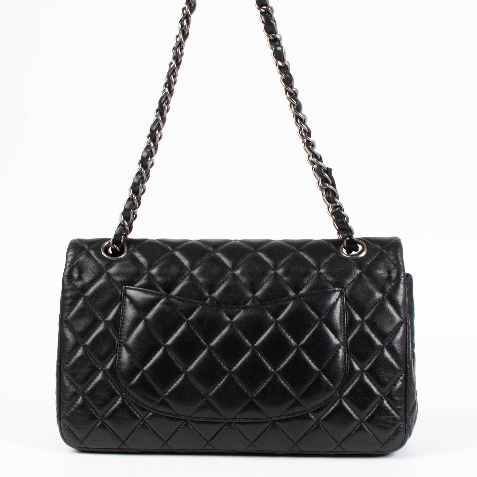 Shop the authentic Chanel Black Medium Lambskin Flap Bag RHW second hand on Labellov.com