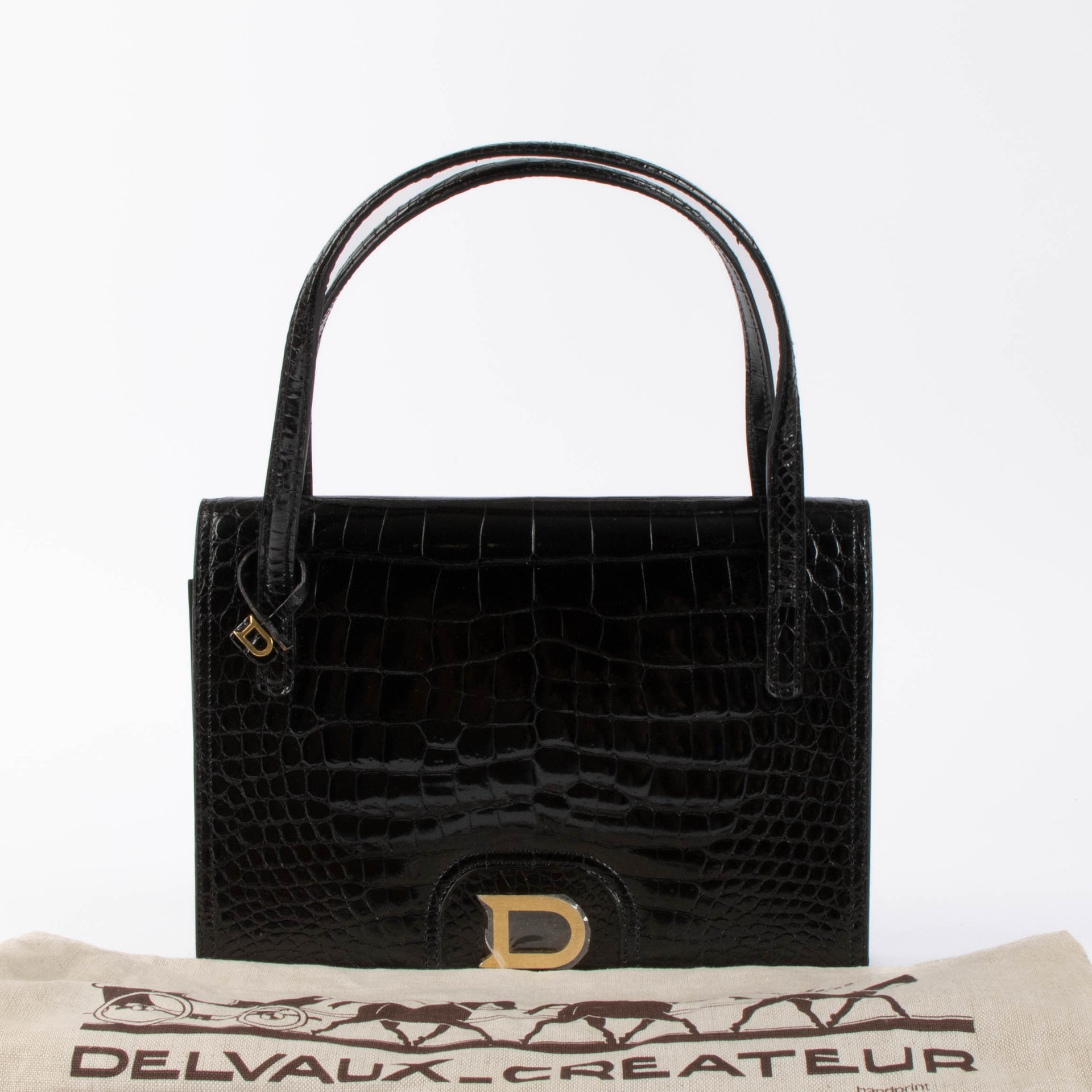 Shop authentic Delvaux Black Vintage Crocodile Top Handle Bag on Labellov.com.