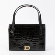 Shop authentic Delvaux Black Vintage Crocodile Top Handle Bag on Labellov.com.