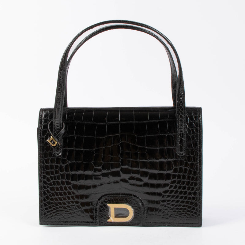 Shop authentic Delvaux Black Vintage Crocodile Top Handle Bag on Labellov.com.