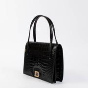 Shop authentic Delvaux Black Vintage Crocodile Top Handle Bag on Labellov.com.