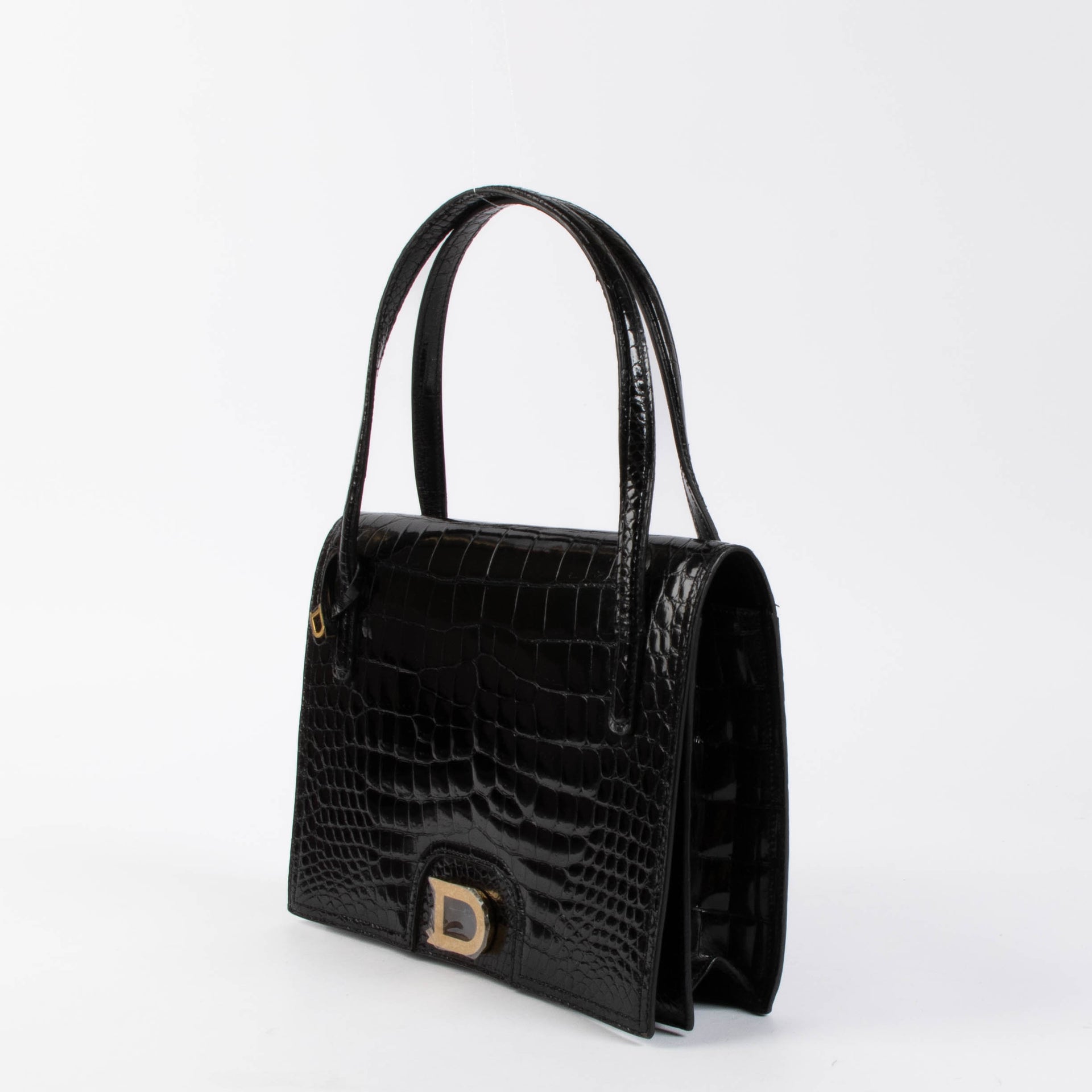 Shop authentic Delvaux Black Vintage Crocodile Top Handle Bag on Labellov.com.