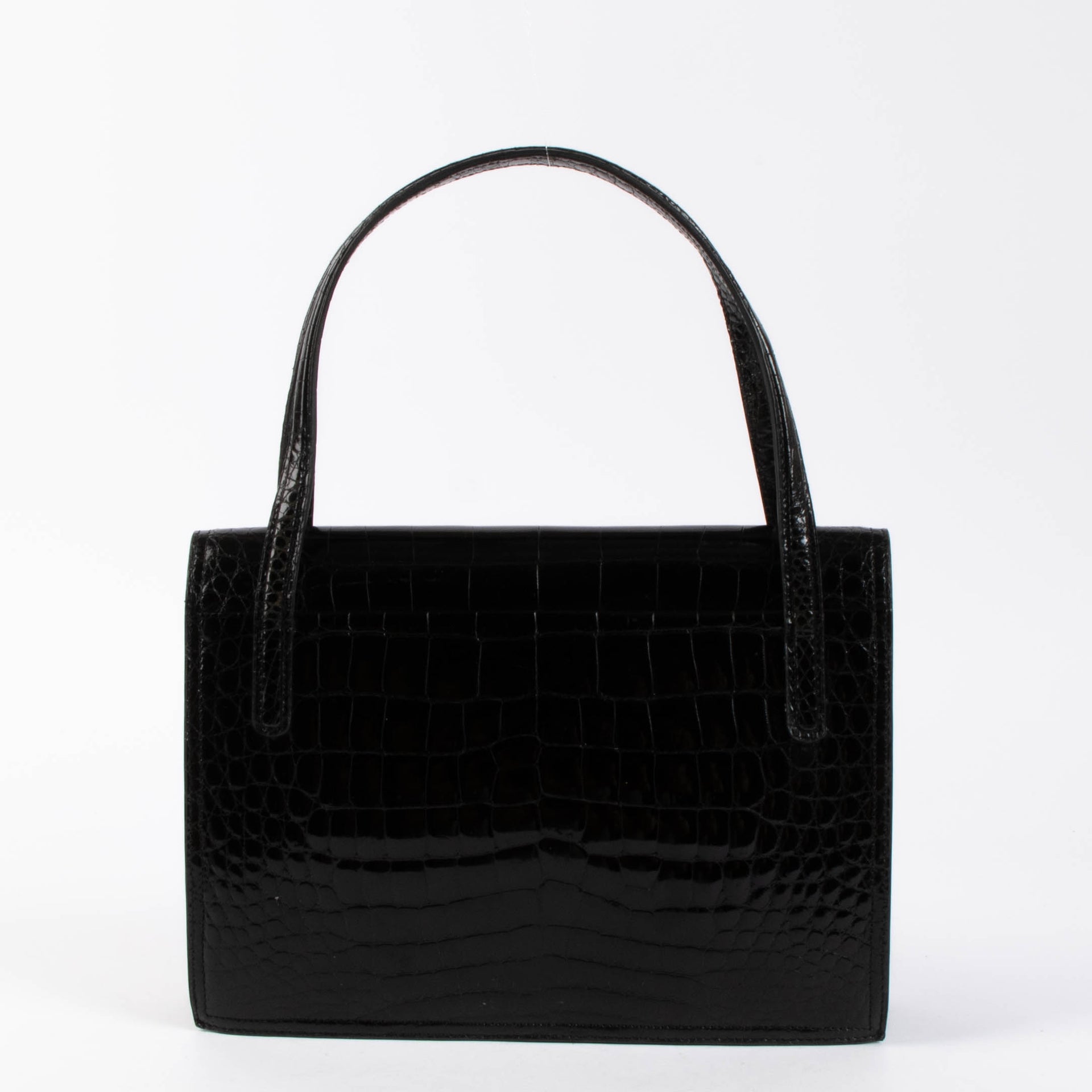 Shop authentic Delvaux Black Vintage Crocodile Top Handle Bag on Labellov.com.