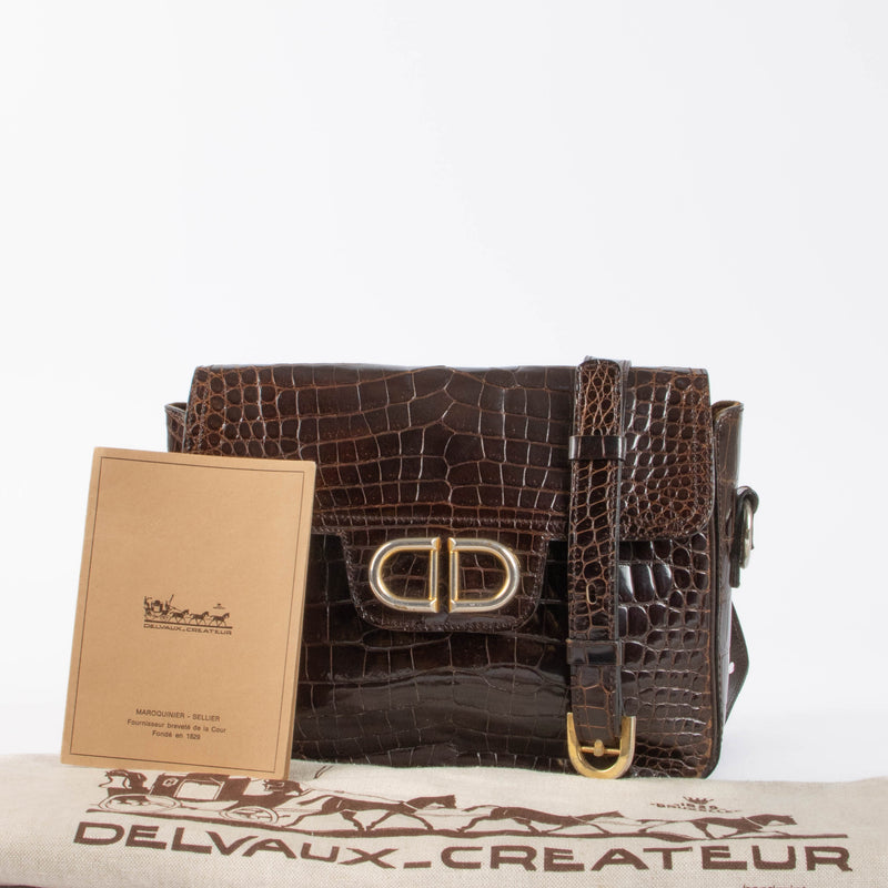 Shop authentic Delvaux Brown Vintage Crocodile Shoulder Bag on Labellov.com.