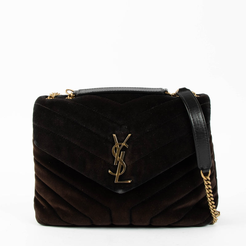 Saint Laurent Brown Velvet Loulou Small Bag