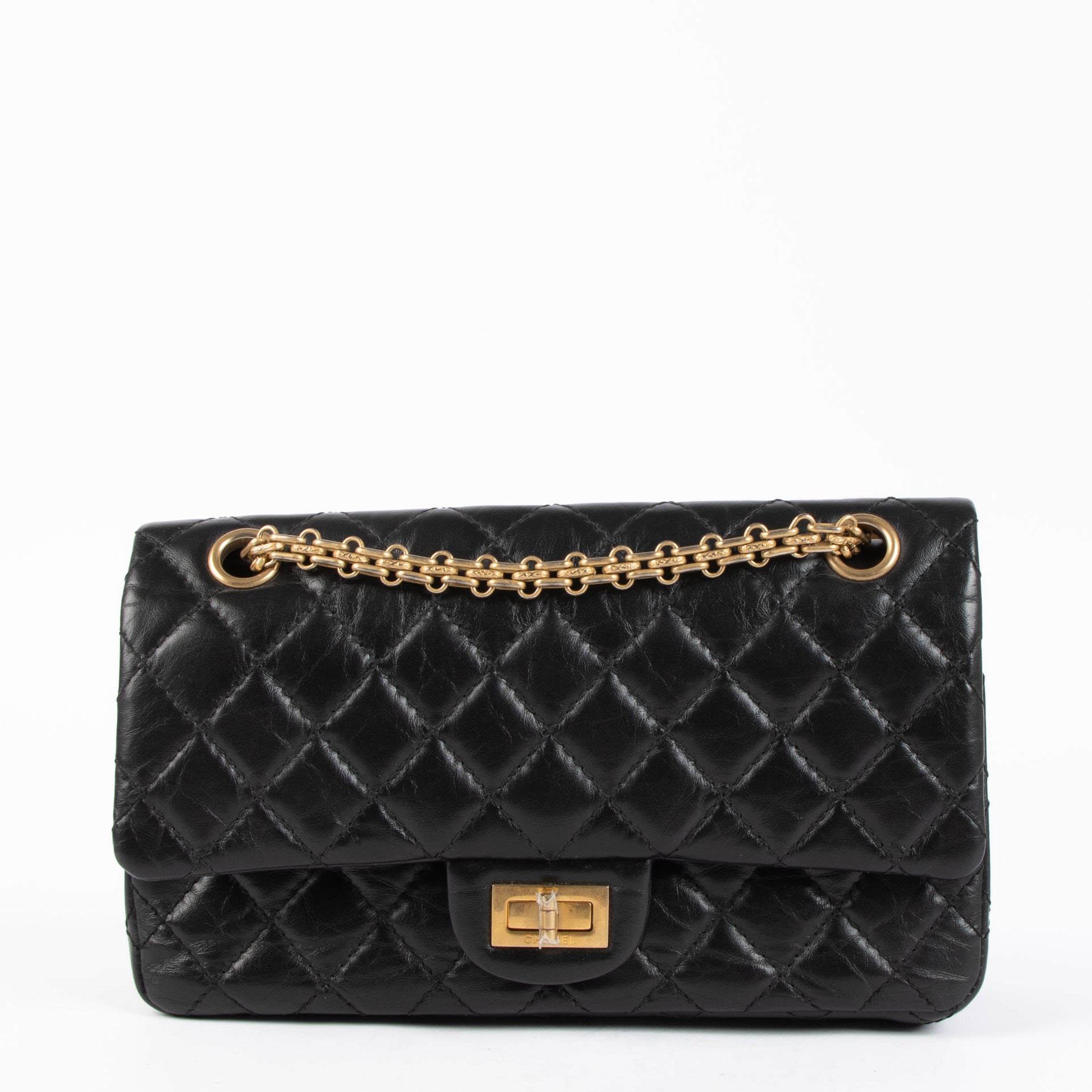 Shop this authentic Chanel Black Aged Calfskin Medium 2.55 Reissue Bag pre-loved on Labellov.com 