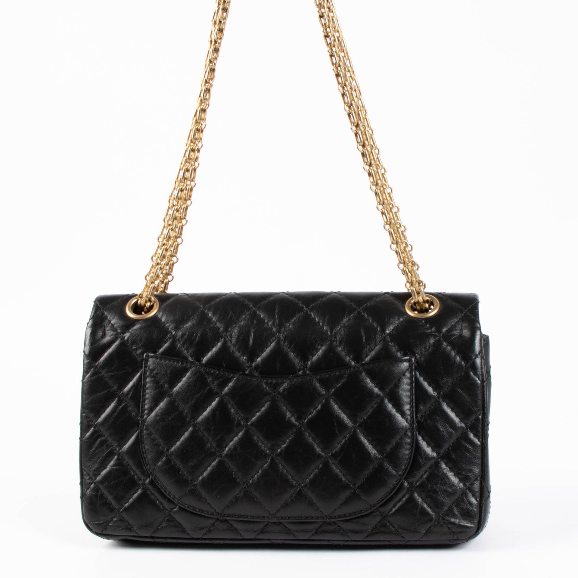 Shop this authentic Chanel Black Aged Calfskin Medium 2.55 Reissue Bag pre-loved on Labellov.com 