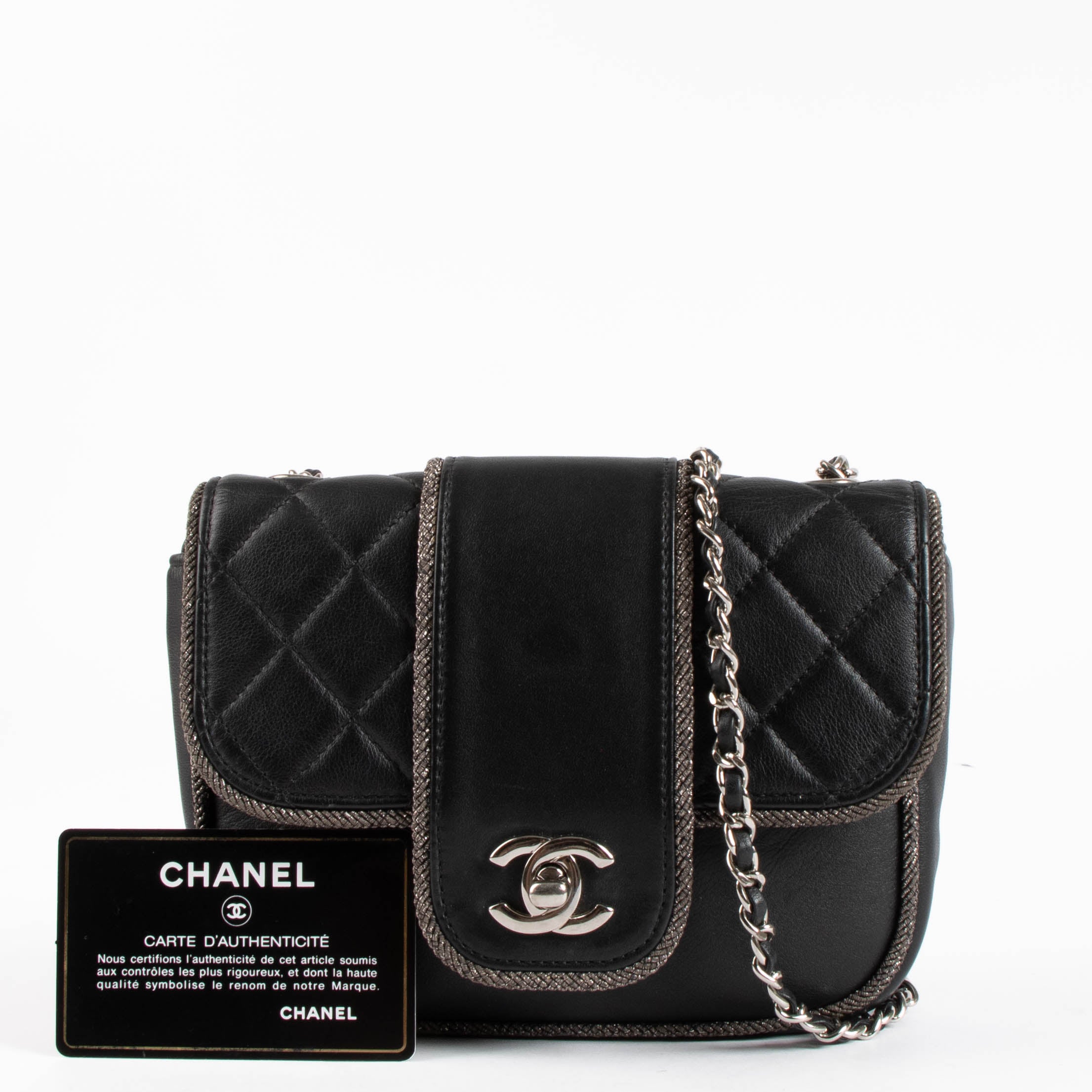 Chanel Black Lurex Trim Elementry Chic Mini Flap Bag – Labellov