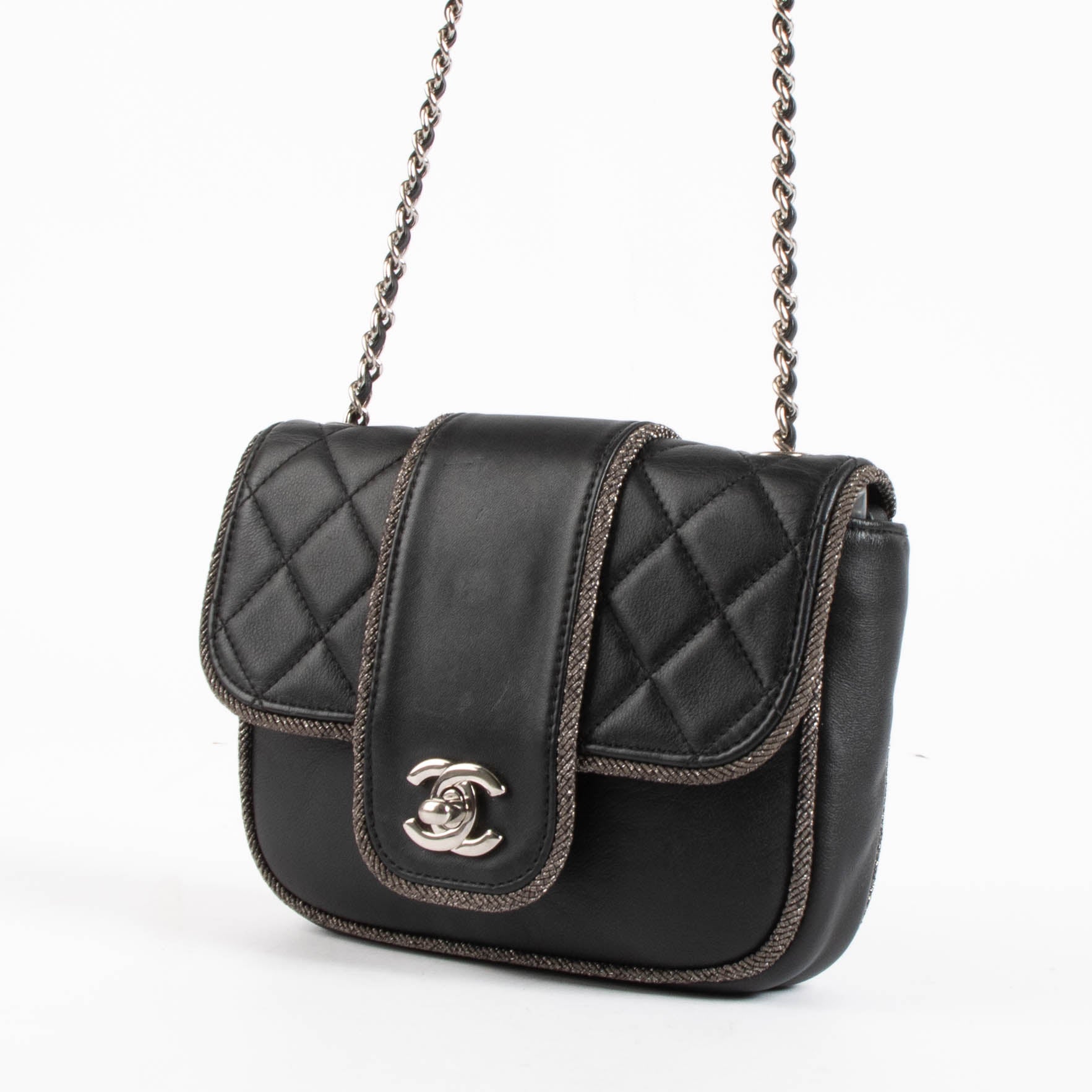 Chanel Black Lurex Trim Elementry Chic Mini Flap Bag – Labellov