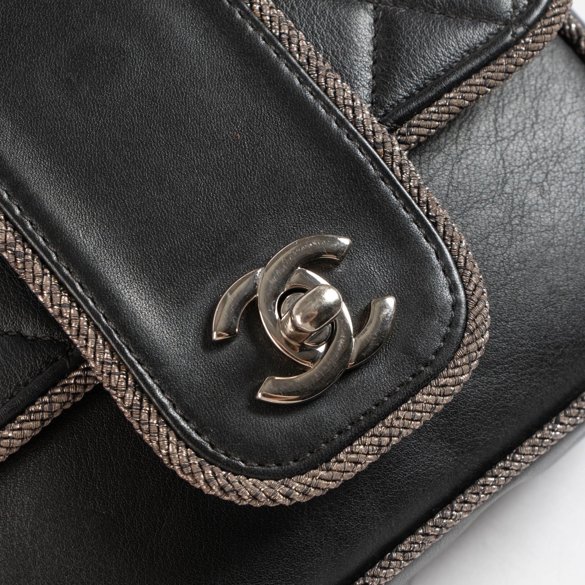 Chanel Black Lurex Trim Elementry Chic Mini Flap Bag