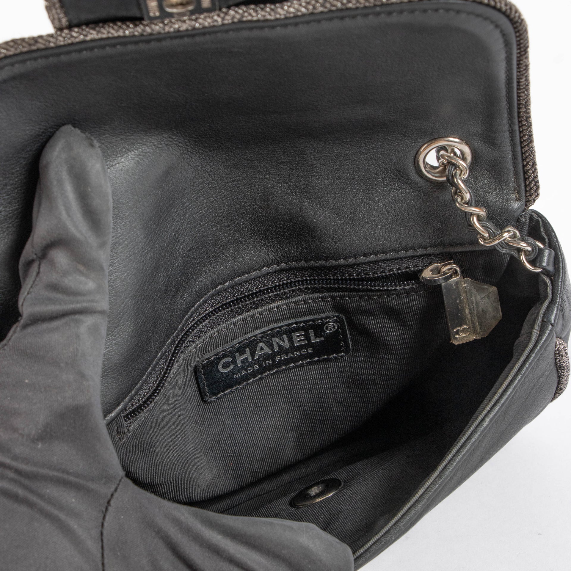 Chanel Black Lurex Trim Elementry Chic Mini Flap Bag